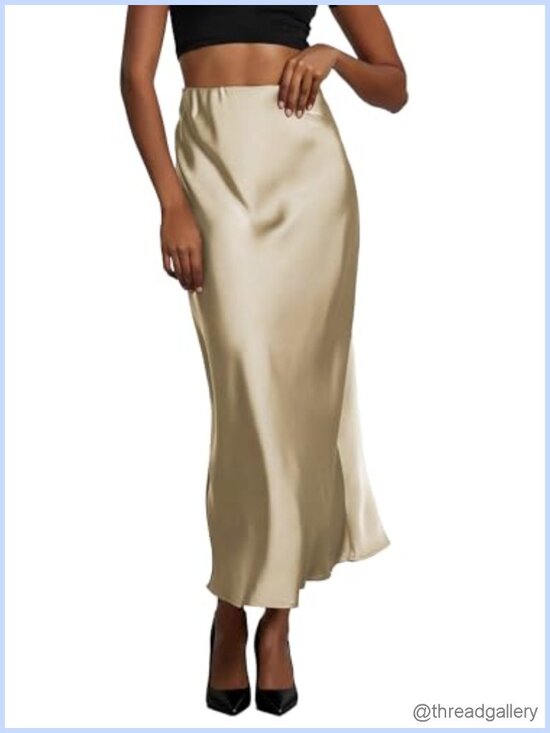 Dresses & Skirts - Satin Midi Skirt High Waisted A-Line Flared Fishtail Pull On